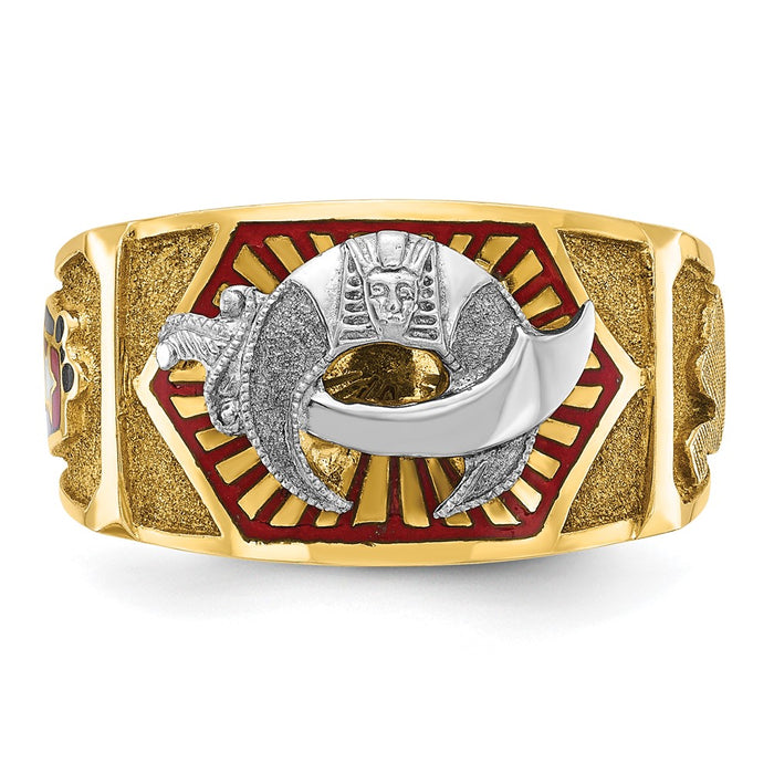 Shop Exclusive 10K Two-Tone Men's Masonic Ring - Stylish Polished Design with Enamel Accents-4
