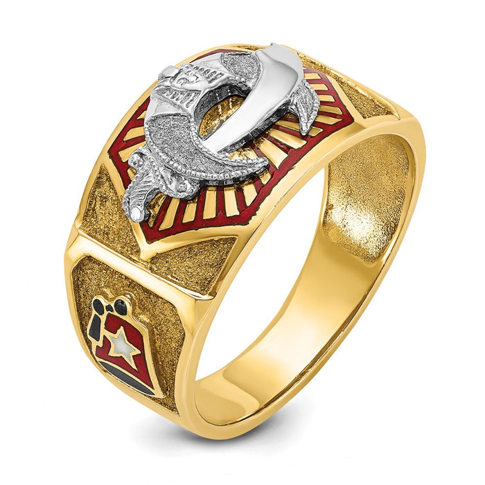Shop Exclusive 10K Two-Tone Men's Masonic Ring - Stylish Polished Design with Enamel Accents-6