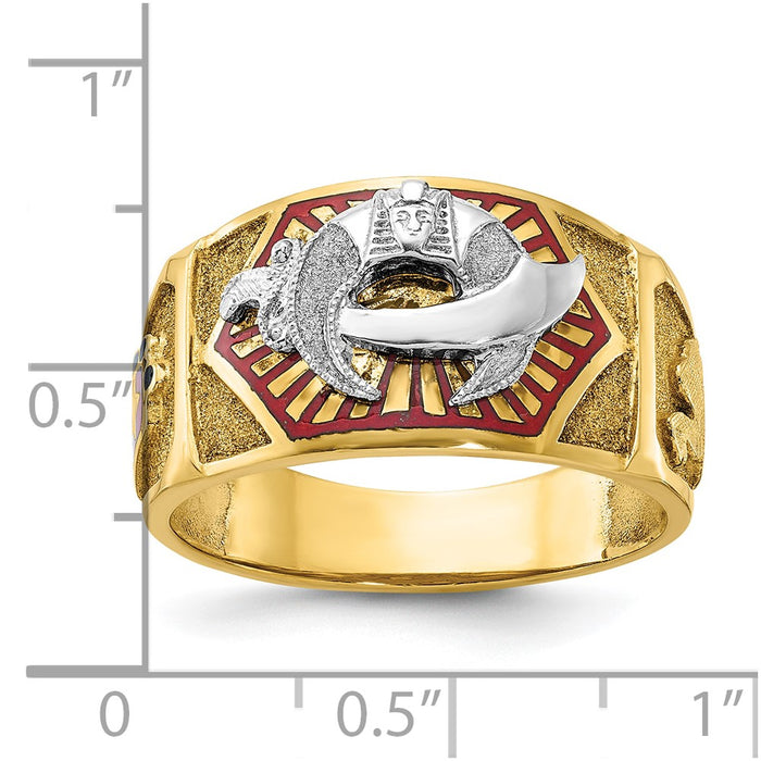 Shop Exclusive 10K Two-Tone Men's Masonic Ring - Stylish Polished Design with Enamel Accents-8