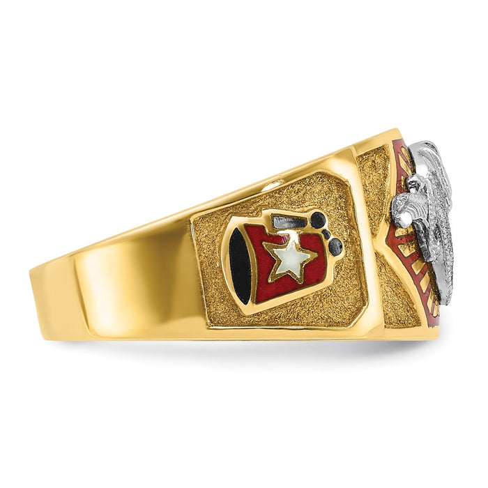 Shop Exclusive 10K Two-Tone Men's Masonic Ring - Stylish Polished Design with Enamel Accents-7