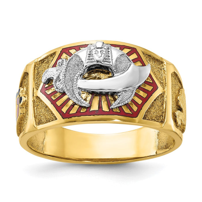 Shop Exclusive 10K Two-Tone Men's Masonic Ring - Stylish Polished Design with Enamel Accents-1