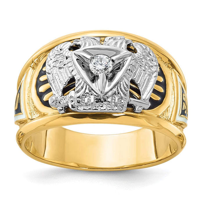 Exclusive 14K Gold Two-Tone Men's Masonic Ring with Diamond Emblem - Stylish Value-1