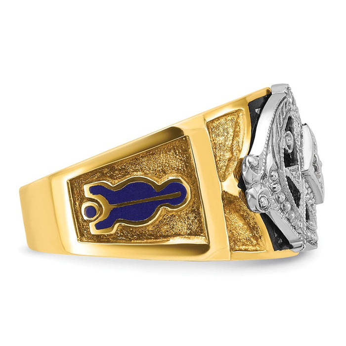 Exclusive 14K Gold Two-Tone Men's Masonic Ring - Stylish Design with Diamonds-9