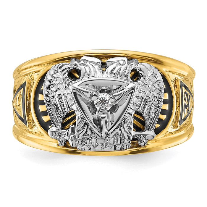 Exclusive 10K Two-Tone Men's Ring with Black Enamel & Diamond - Stylish Masonic Design-4