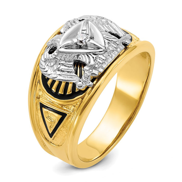 Exclusive 10K Two-Tone Men's Ring with Black Enamel & Diamond - Stylish Masonic Design-6