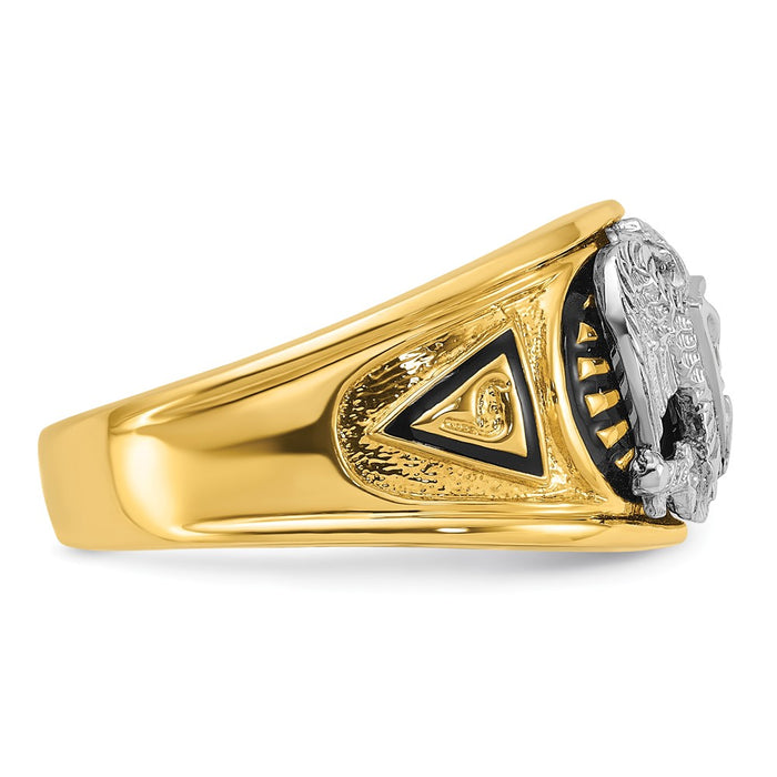 Exclusive 10K Two-Tone Men's Ring with Black Enamel & Diamond - Stylish Masonic Design-7