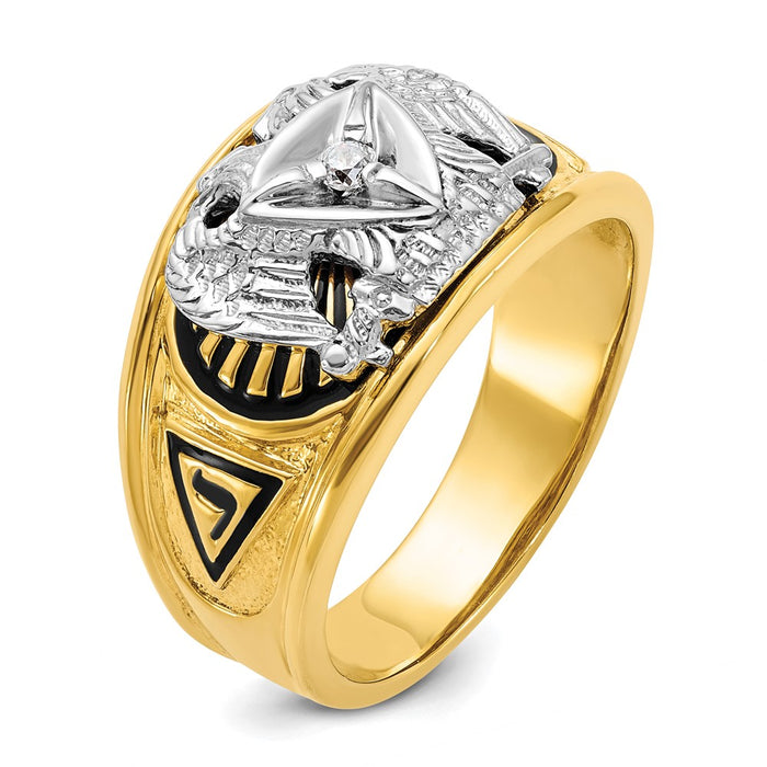 Shop Exclusive 14K Two-Tone Masonic Ring with Black Enamel & Diamonds-6