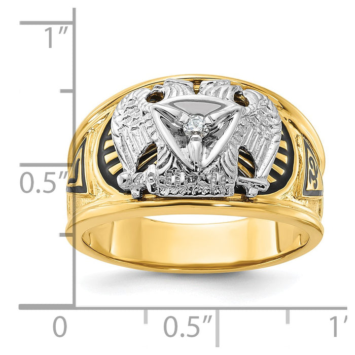Shop Exclusive 14K Two-Tone Masonic Ring with Black Enamel & Diamonds-8