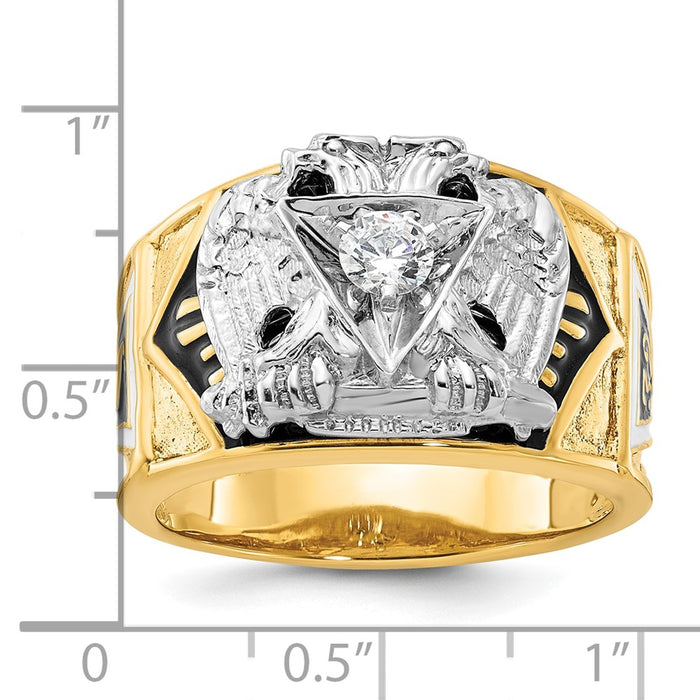 Exclusive 14K Two-Tone Men's Ring with Diamond, Stylish Masonic Design-3