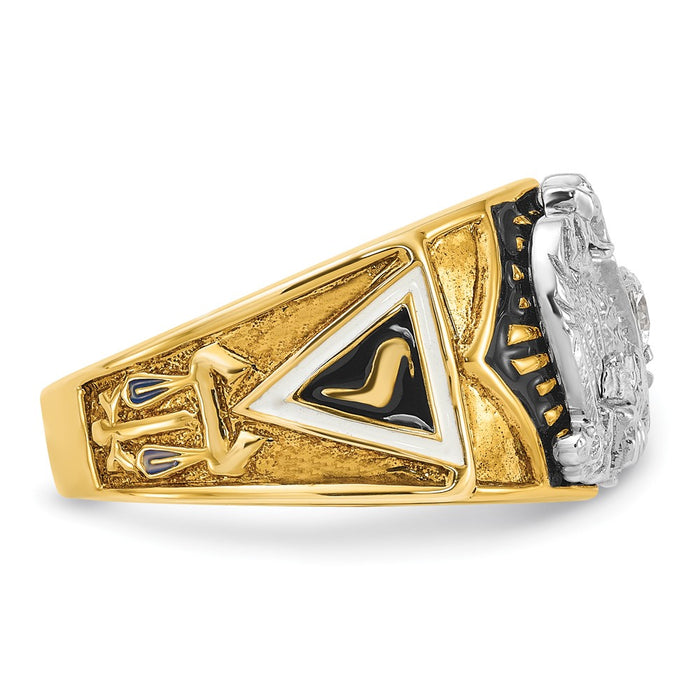 Exclusive 14K Two-Tone Men's Ring with Diamond, Stylish Masonic Design-9