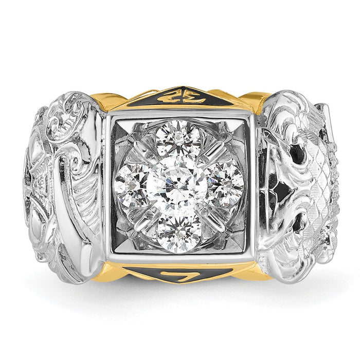 Exclusive 14K Two-Tone Men's Diamond Masonic Ring - Stylish, 1.5" Size-6