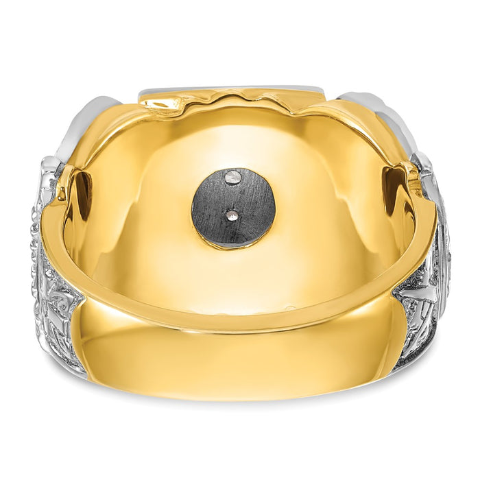 Exclusive 14K Two-Tone Men's Diamond Masonic Ring - Stylish, 1.5" Size-7