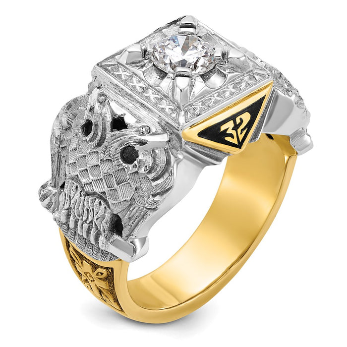 Exclusive 14K Two-Tone Men's Masonic Ring with Diamond Accents - Stylish Design-6