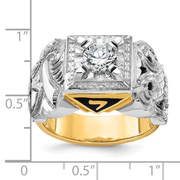 Exclusive 14K Two-Tone Men's Masonic Ring with Diamond Accents - Stylish Design-8
