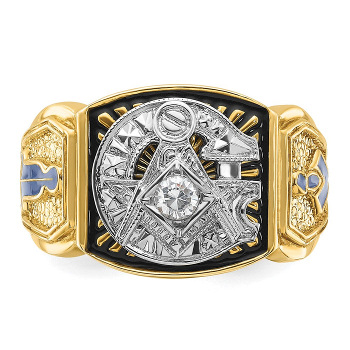 High-Quality 14K Gold Masonic Ring - Stylish Diamond & Enamel, 9.5g-4