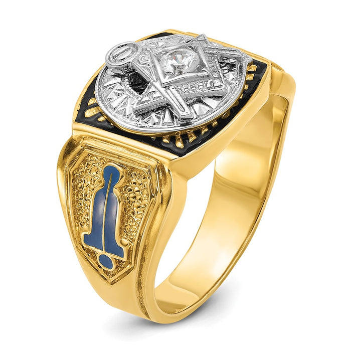High-Quality 14K Gold Masonic Ring - Stylish Diamond & Enamel, 9.5g-6
