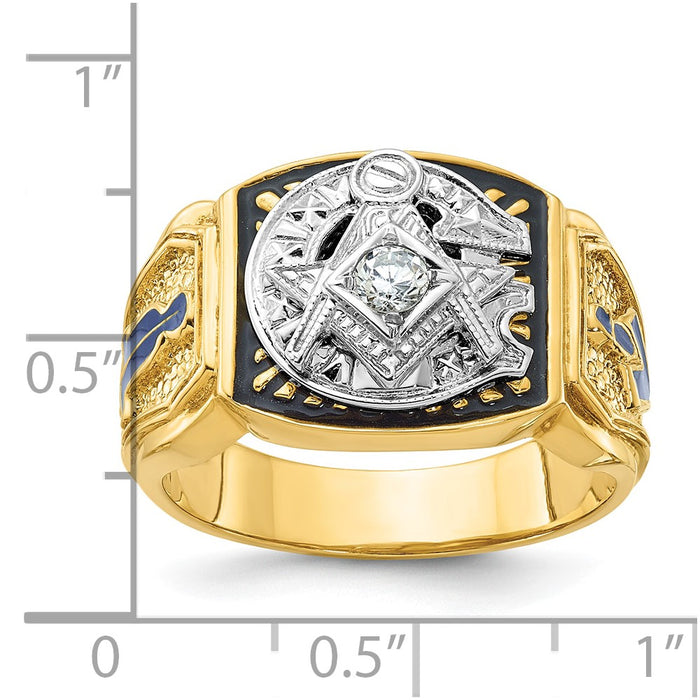 High-Quality 14K Gold Masonic Ring - Stylish Diamond & Enamel, 9.5g-8