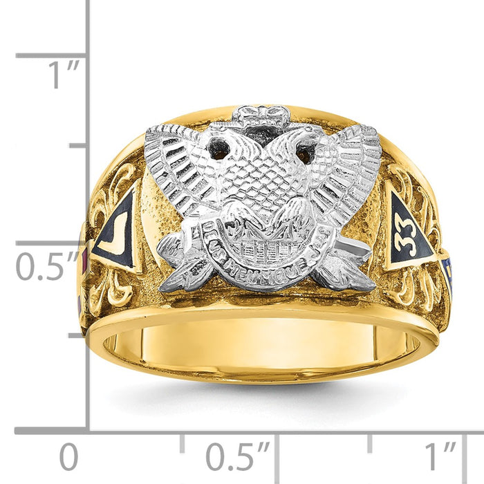 Buy Stylish 14K Two-Tone Masonic Ring - 33rd Degree, Polished & Textured-3