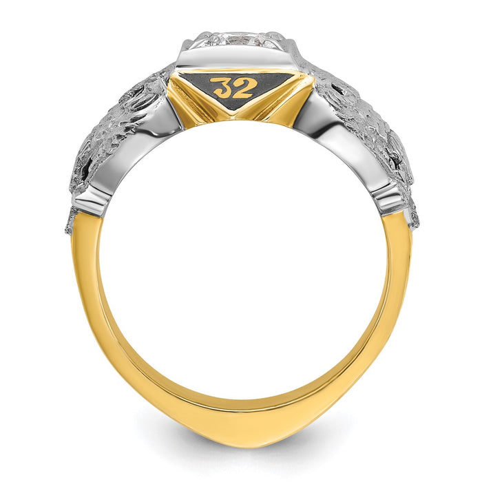 Exclusive 10K Two-Tone Men's Ring with Black Enamel & Diamond - Stylish Design-2