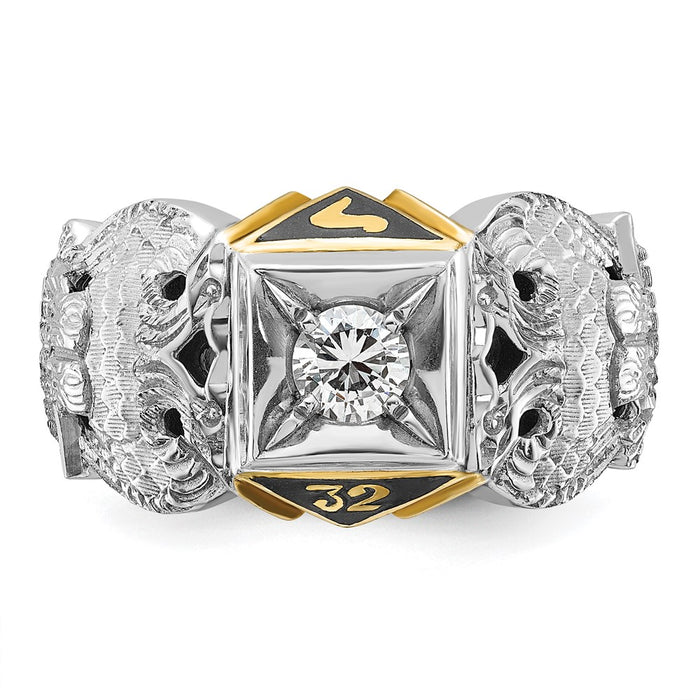 Exclusive 10K Two-Tone Men's Ring with Black Enamel & Diamond - Stylish Design-4