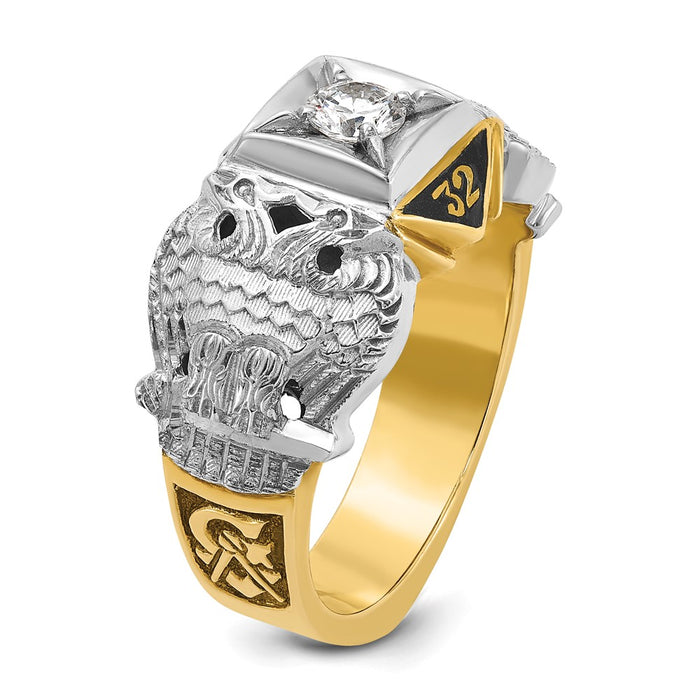Exclusive 10K Two-Tone Men's Ring with Black Enamel & Diamond - Stylish Design-6