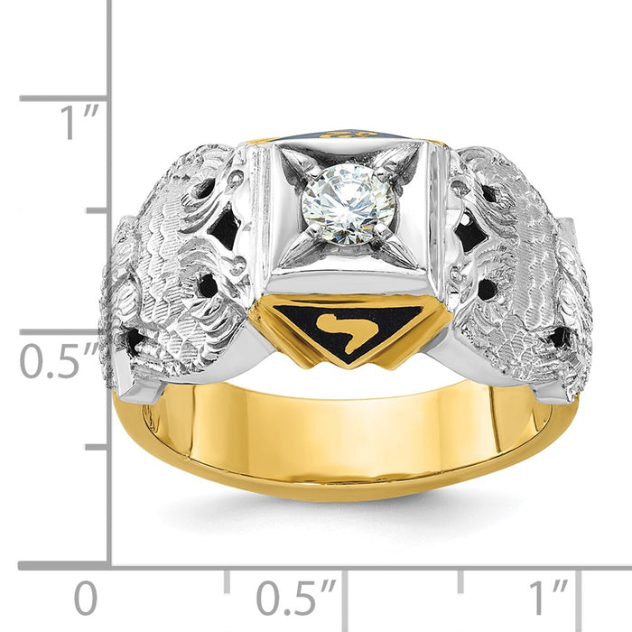 Exclusive 10K Two-Tone Men's Ring with Black Enamel & Diamond - Stylish Design-8