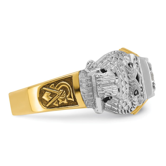 Exclusive 10K Two-Tone Men's Ring with Black Enamel & Diamond - Stylish Design-7