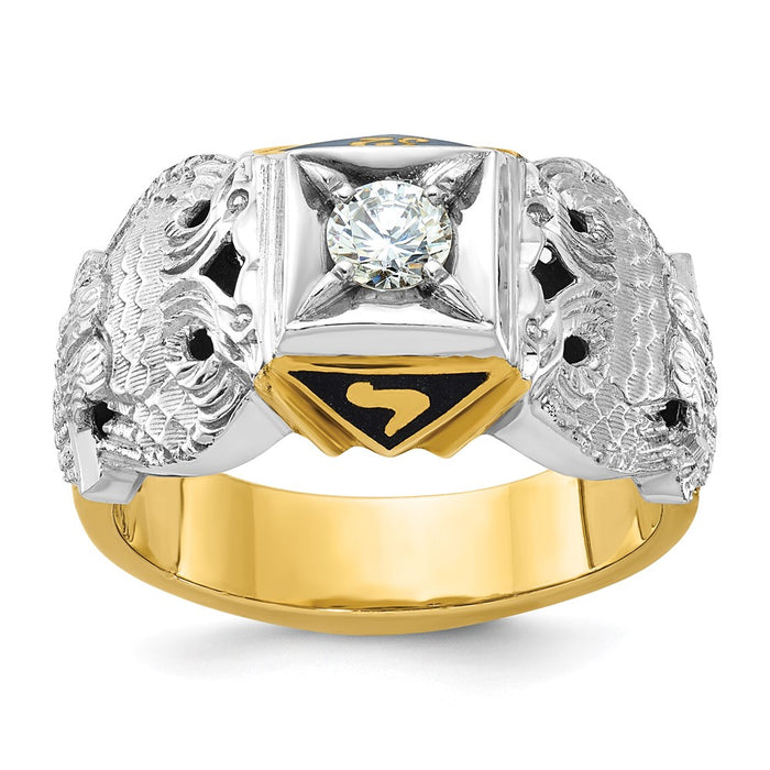 Exclusive 10K Two-Tone Men's Ring with Black Enamel & Diamond - Stylish Design-1