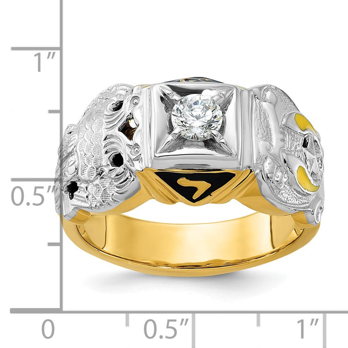 Exclusive 14K Two-Tone Men's Masonic Ring | Stylish Diamond Accents & Enamel-3