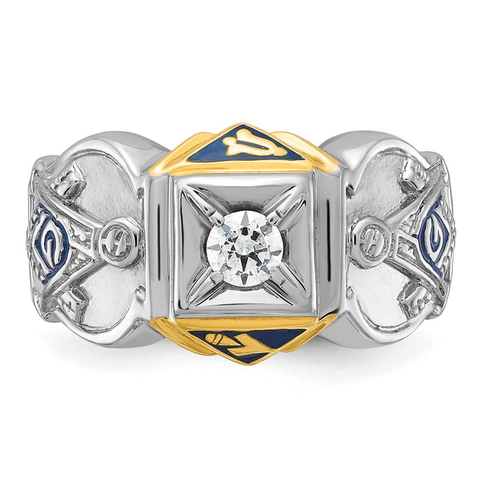 Shop Exclusive 14K Two-Tone Masonic Ring with Blue Enamel & Diamonds-4