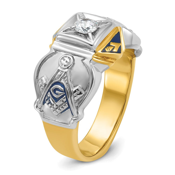 Shop Exclusive 14K Two-Tone Masonic Ring with Blue Enamel & Diamonds-6