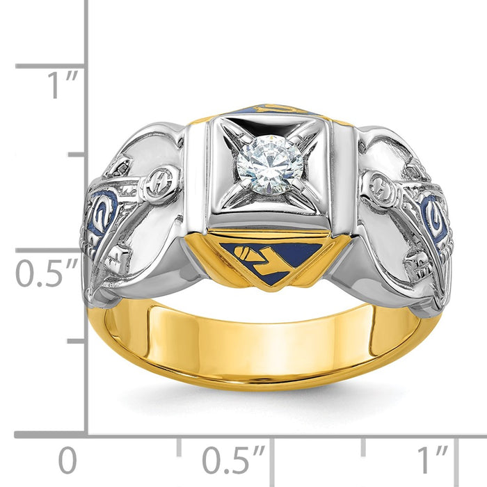 Shop Exclusive 14K Two-Tone Masonic Ring with Blue Enamel & Diamonds-7