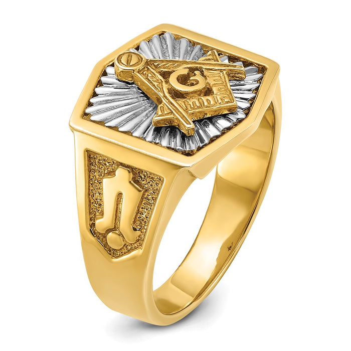 Order the Exclusive 10k Two-Tone Men's Masonic Ring | Stylish Sun Ray Design-6