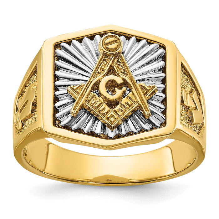 High-Quality 14K Two-Tone Masonic Ring | Stylish Sun Ray Design, Affordable Price-1