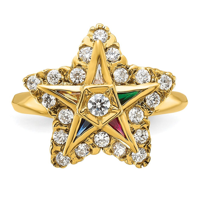 Exclusive 10k Women's Polished Masonic Ring with Multi-Color CZ & Diamonds-4