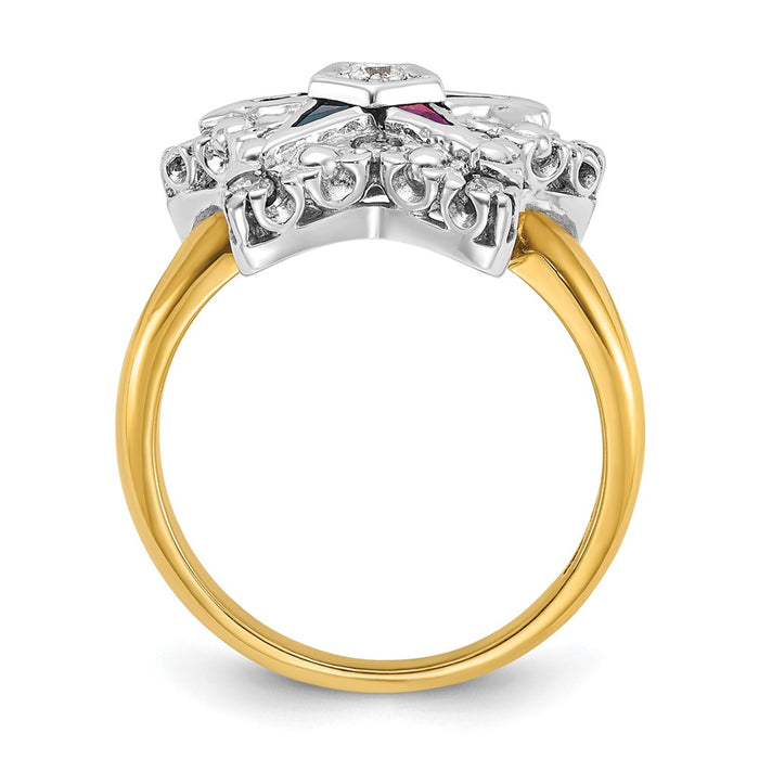 Exclusive 14K Two-Tone Women's Masonic Ring - Stylish Beaded Design with CZ-2