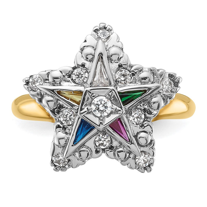 Exclusive 14K Two-Tone Women's Masonic Ring - Stylish Beaded Design with CZ-4