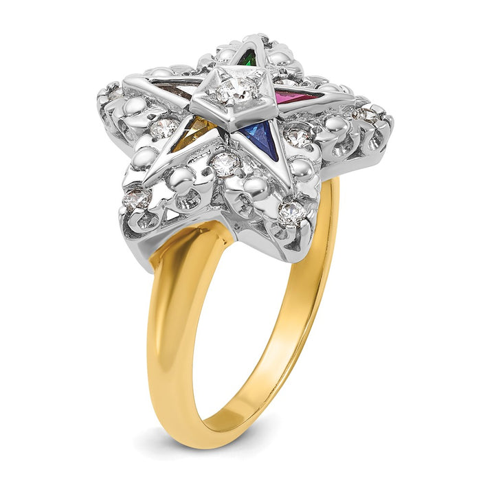 Exclusive 14K Two-Tone Women's Masonic Ring - Stylish Beaded Design with CZ-6