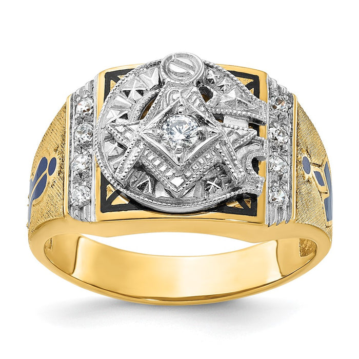 Buy High-Quality 14K Gold Two-Tone Masonic Ring with Diamond Accents-1
