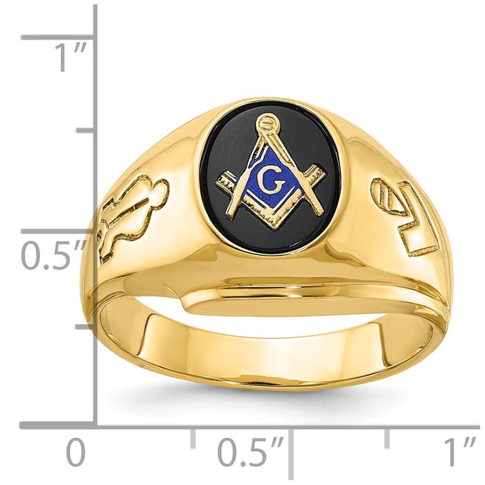 Exclusive 14K Gold Men's Masonic Ring | 0.85mm Grooved Design & Blue Onyx-3
