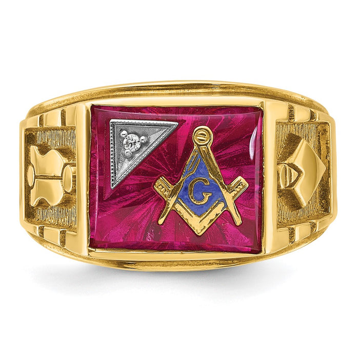 Shop Exclusive 14K Two-Tone Masonic Ring with Ruby & Diamond - Stylish Value!-3