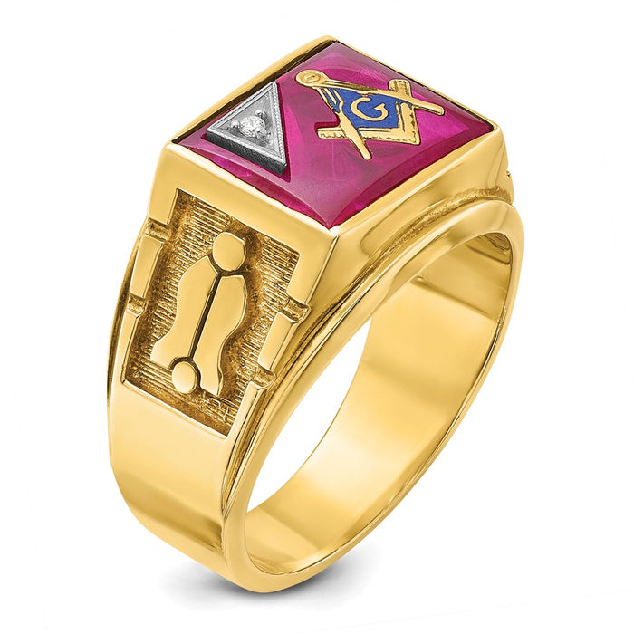 Shop Exclusive 14K Two-Tone Masonic Ring with Ruby & Diamond - Stylish Value!-5