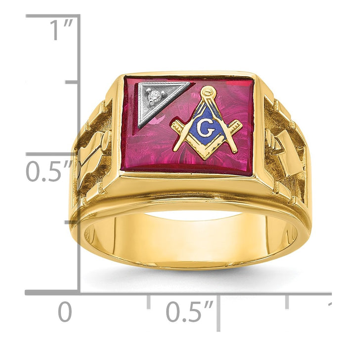 Shop Exclusive 14K Two-Tone Masonic Ring with Ruby & Diamond - Stylish Value!-7