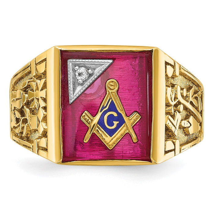 Exclusive 10K Two-Tone Men's Masonic Ring with Ruby & Diamond | Stylish Value-4