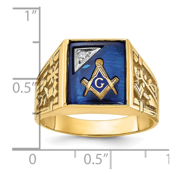 Shop Exclusive 10K Two-Tone Men's Masonic Ring with Lab-Created Sapphire & Diamonds-8