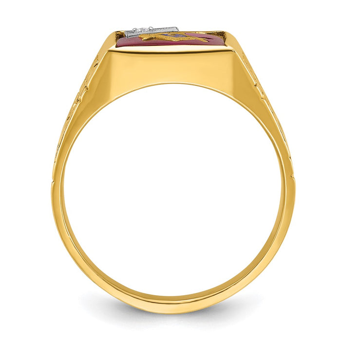 Exclusive 14K Gold Men's Masonic Ring - Stylish Two-Tone with Ruby & Diamond-1