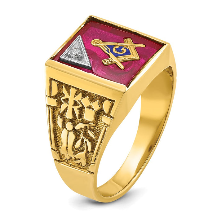 Exclusive 14K Gold Men's Masonic Ring - Stylish Two-Tone with Ruby & Diamond-5
