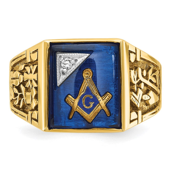 Buy Exclusive 14K Two-Tone Masonic Ring with Lab-Created Sapphire & Diamonds-4