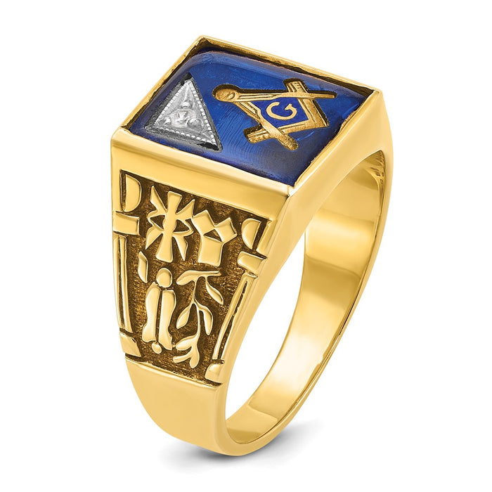 Buy Exclusive 14K Two-Tone Masonic Ring with Lab-Created Sapphire & Diamonds-6