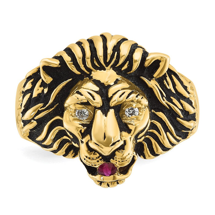 Shop Exclusive 10K IBGoodman Men's Antiqued Lion Ring with Diamond & Ruby Accents-6